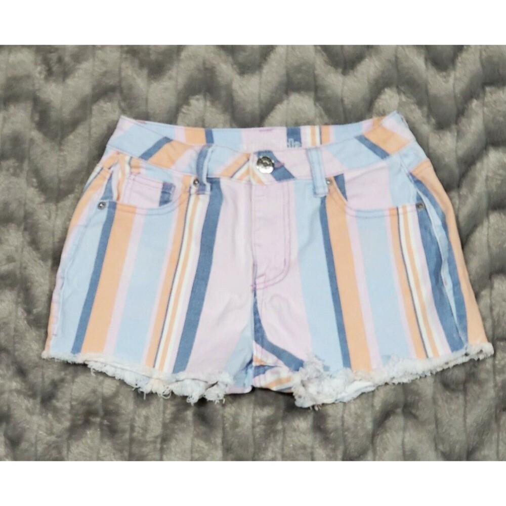 Wild Fable Womens Juniors Size 00 Pink Orange Blue Striped Cut Off Denim Shorts